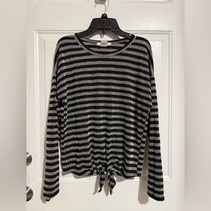 Caution to the Wind Striped Black and White Tie-Hem Women's Top